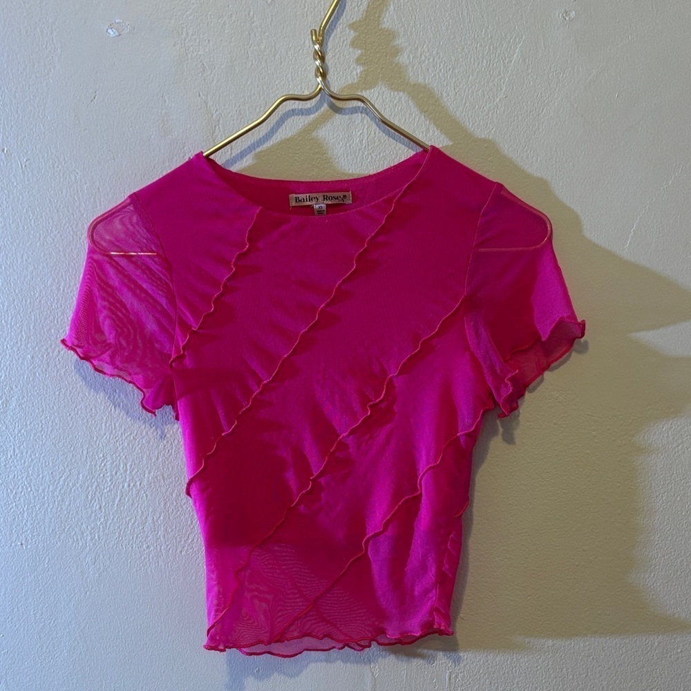 Vibrant Pink Ruffled Short Sleeve Top